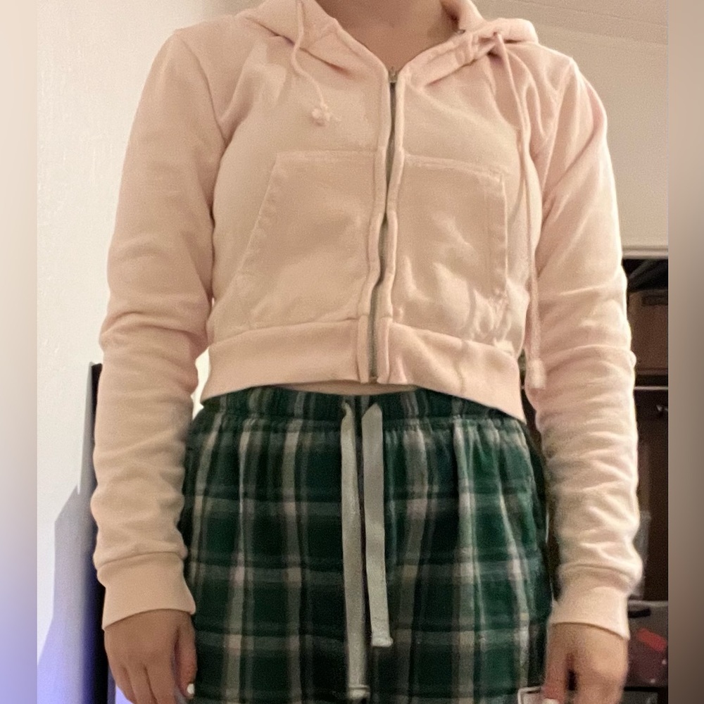 Brandy Melville Pink Cropped Zip Up Jacket Size S